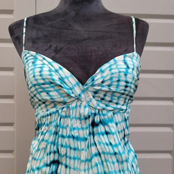 Ann Taylor 100% Silk Blue & White Turquoise Spaghetti Strap Dress Size 6 - Picture 7 of 11